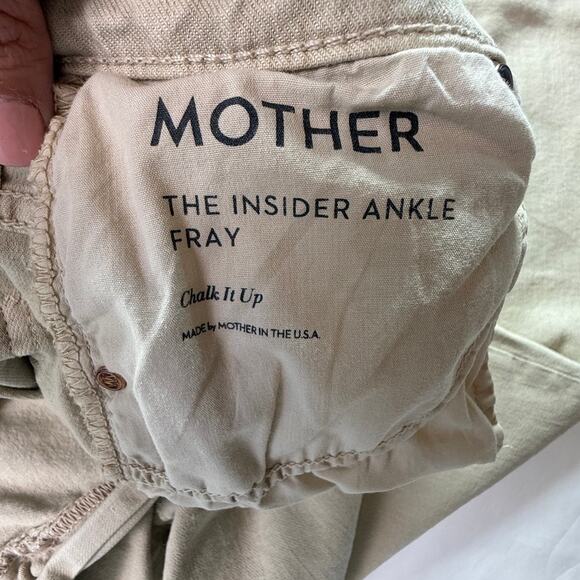 Mother The Insider Ankle Fray Jeans Chalk It Up Tan Crop Raw Hem Size 30 - Picture 10 of 16